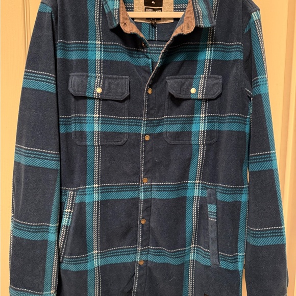 Quiksilver Teal and Navy Plaid Shirt Jacket - Picture 1 of 5